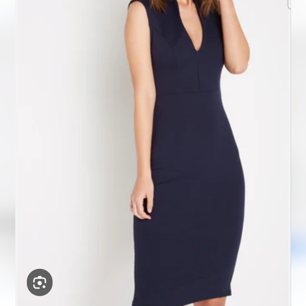 Blue V-Neck Sheath Midi Dress for Cocktail